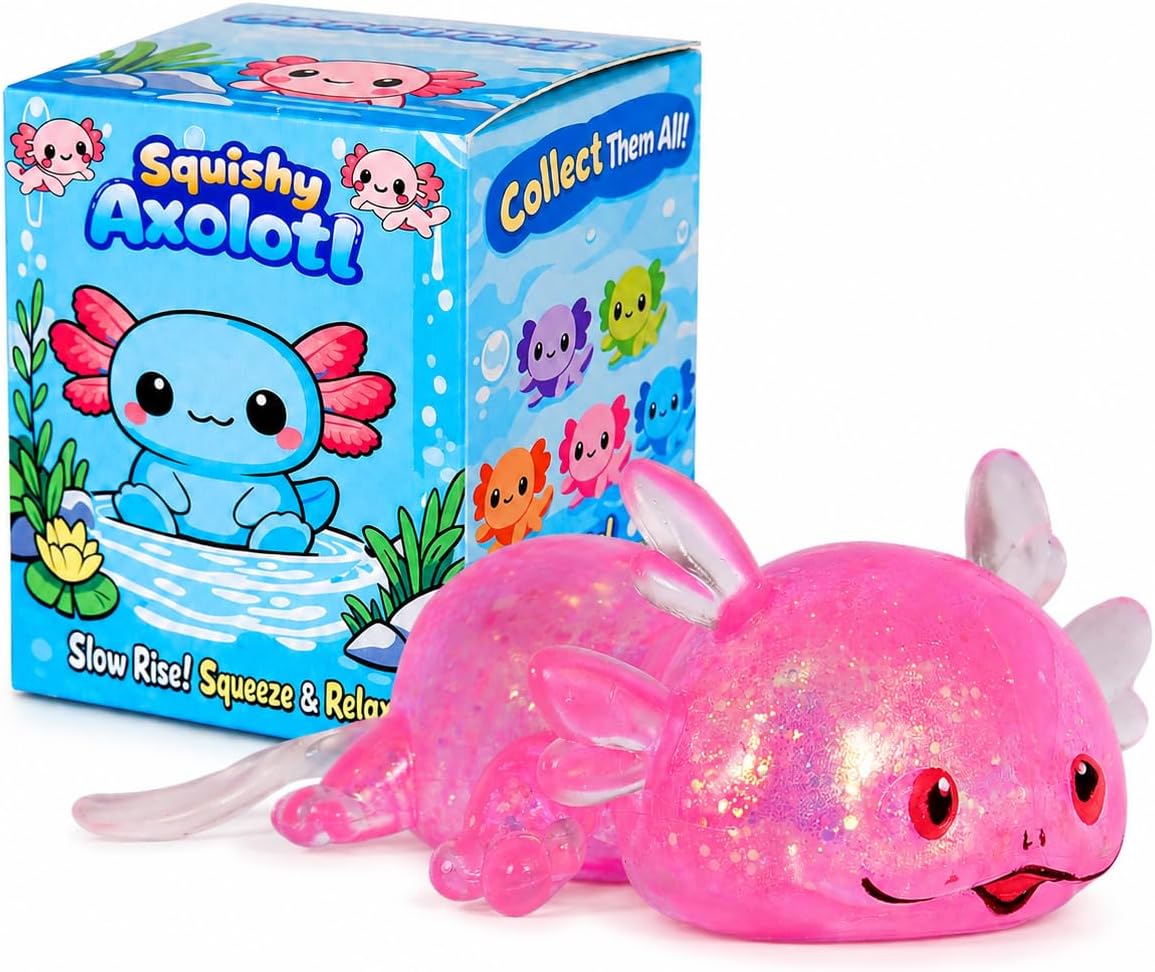 Axolotl Squishy Stress Ball, Soft TPR Squeeze Toy, Cute Axolotl Fidget Toy for Stress Relief, Anxiety Calming Sensory Toy for Kids Adults(Six Corners)