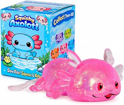 Axolotl Squishy Stress Ball, Soft TPR Slow Rising Squeeze Toy, Cute Axolotl Fidget Toy for Stress Relief, Anxiety Calming Sensory Toy for Kids AdultsSix Corners
