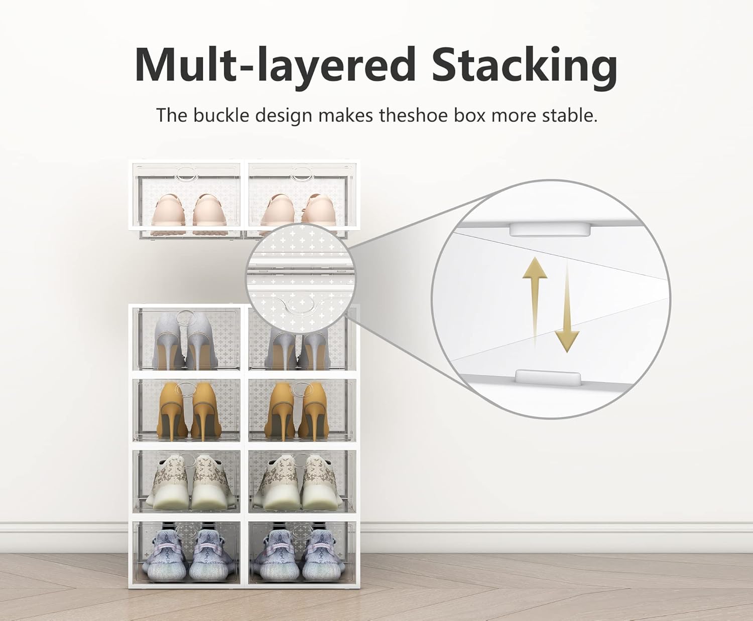 Pinkpum 12 Pack Shoe Storage Boxes, Clear Stackable Shoe Containers for Closet, Sneaker Storage Fit for Size 11 (Large) : Home & Kitchen