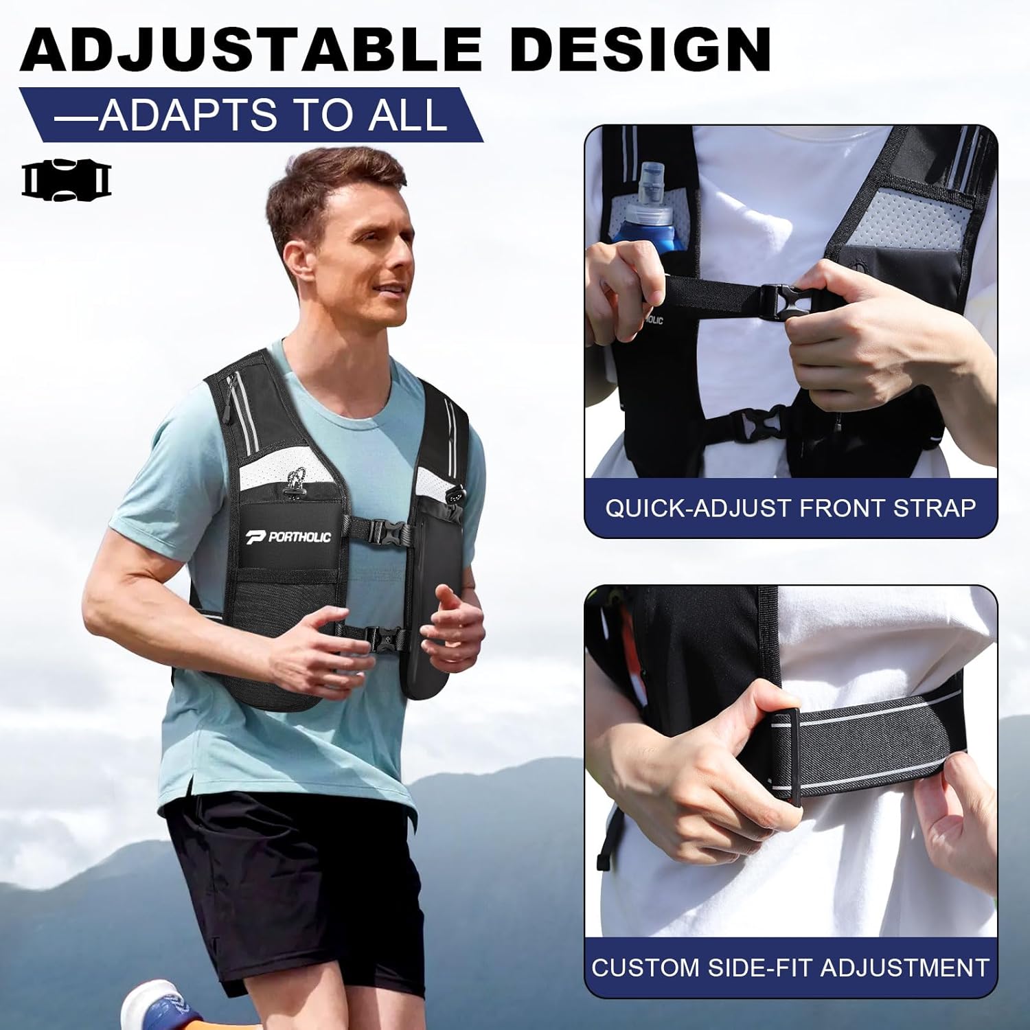 PORTHOLIC Running Vest for Women Men with 500ml/1.5L Water Bottle |Adjustable Hydration Vest with Water Bladder |Reflective |Lightweight |Muti-Pockets |Breathable for Running Accessories for Hiking - Image 5