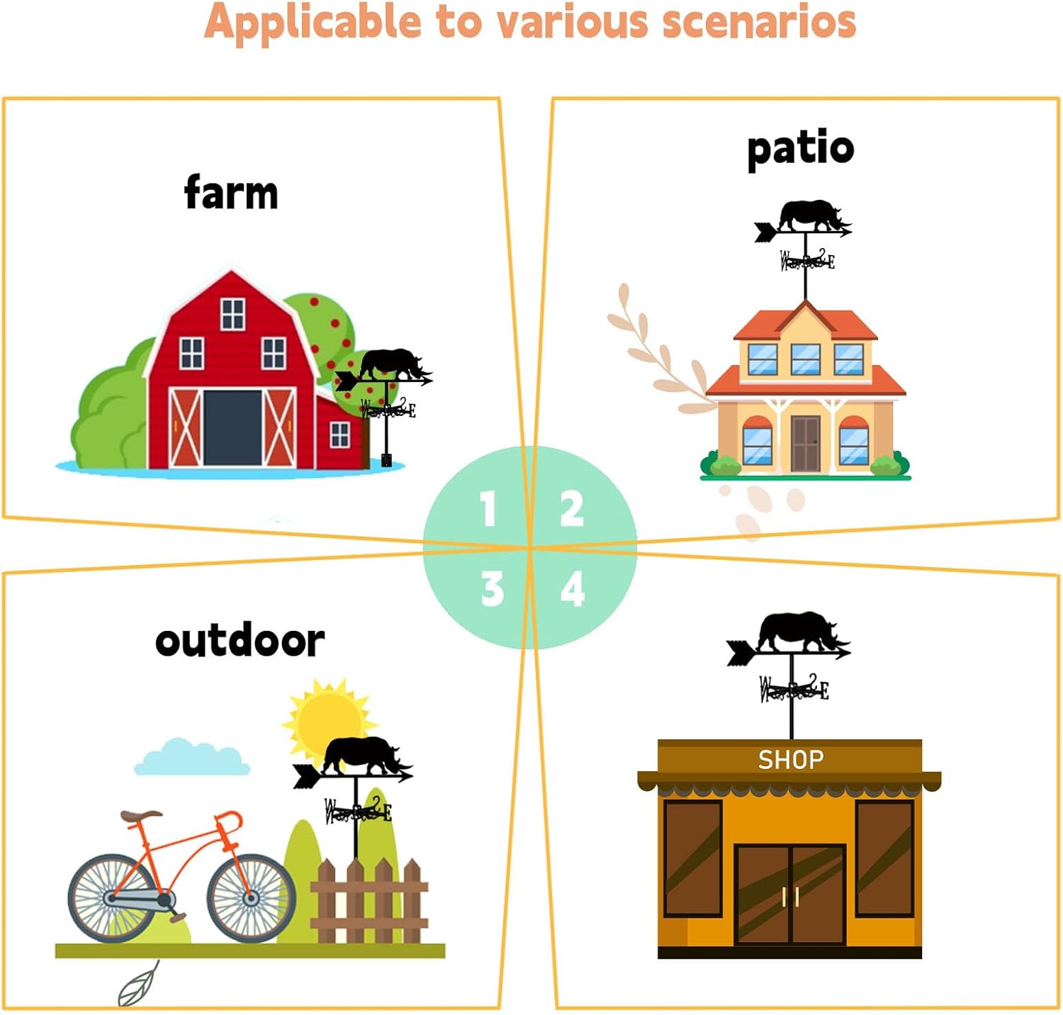 Rhino Weather Vane Weathervane for Garden Yard Lawn Farm Ornament Indicator Black Vintage Black Metal Weather Vane