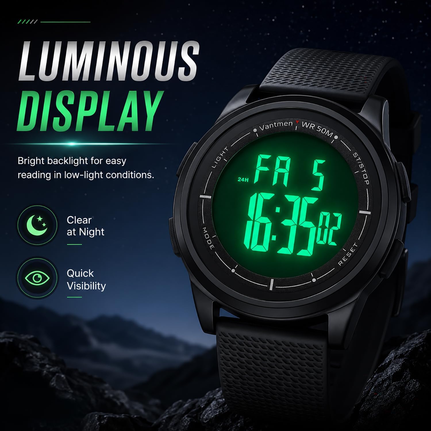 Men's Ultra-Thin Digital Sports Watch with LED Backlight & Alarm