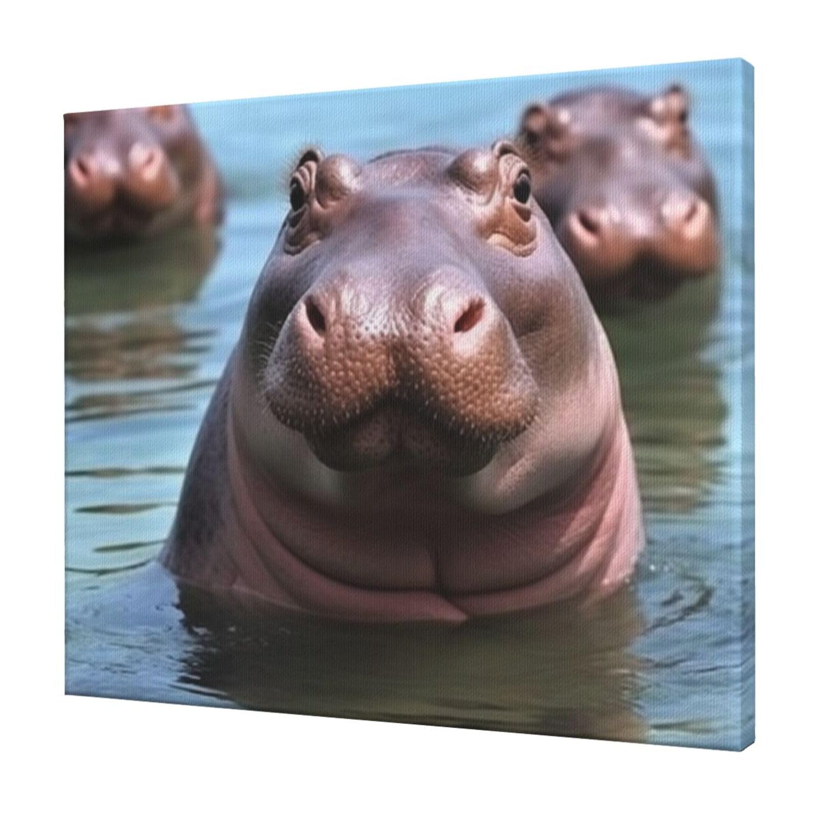 FodPand Cute Hippos Canvas Wall Art for Living Room Wall Decor 20"x24" Modern Artwork Painting Pictures Hanging Canvas Prints Aesthetic Wall Art for Bedroom Bathroom Office Wallart Decor