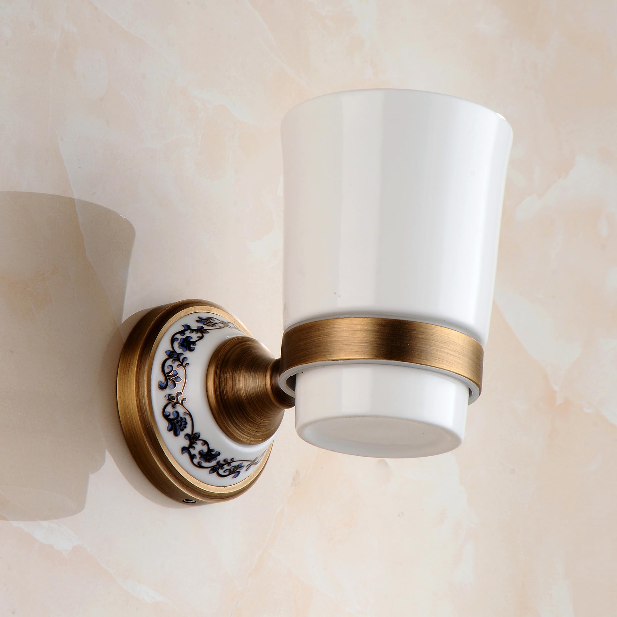 Antyczny brąz mosiężny uchwyt na szczoteczkę do zębów z białym ceramicznym kubkiem naścienny akcesoria łazienkowe stylowy porcelanowy design dla eleganckiej dekoracji domu