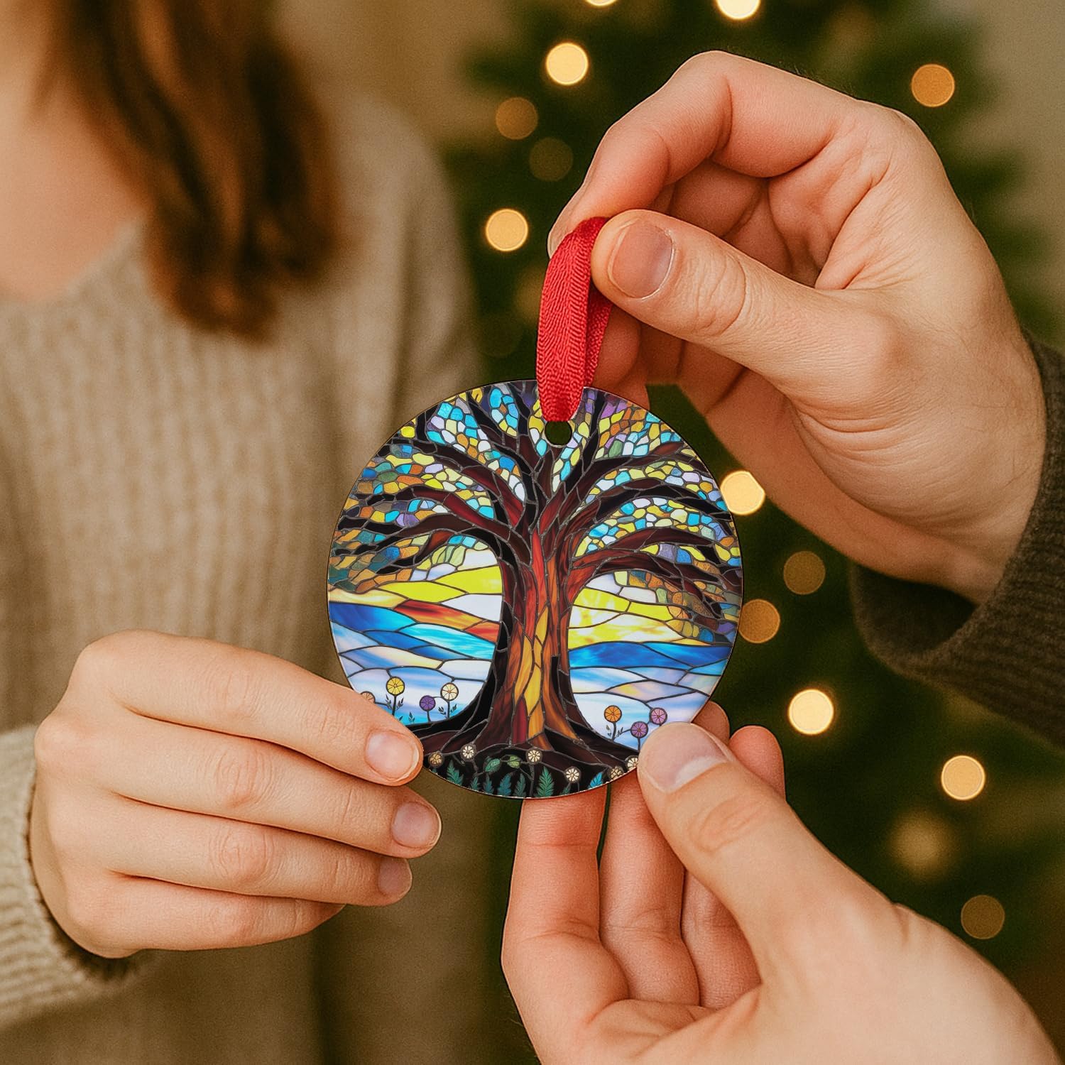 Christmas Ornaments 2025 - Stained Glass Style, Tree of Life Christmas Ornament - Special Exchange Gift Ideas for Friends and Family - Image 3