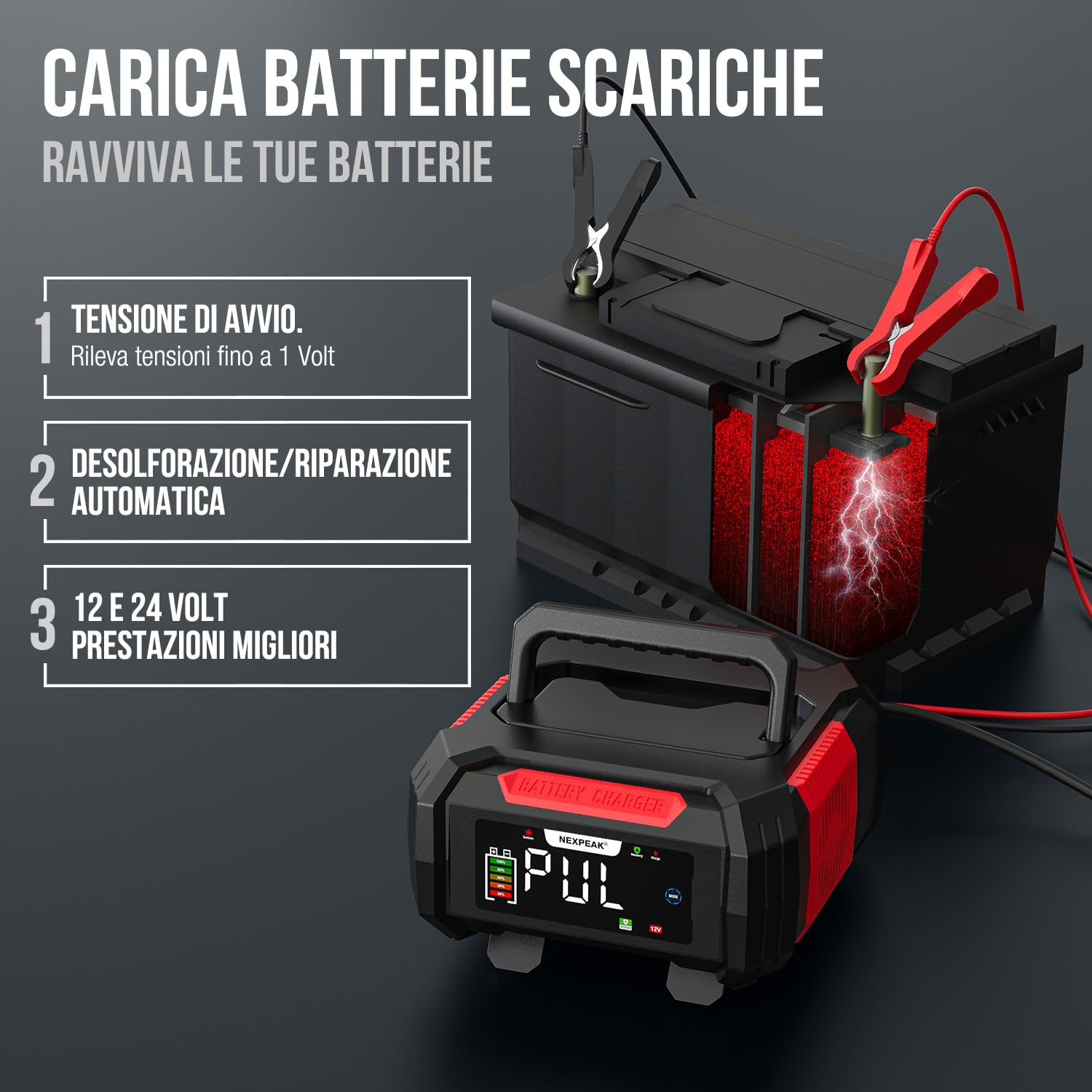 Caricabatterie Intelligente 12V 24V 0-15A Per Batterie Al Piombo - Manutenzione Automatica Con Riparazione E Modalità Invernale/Estate - 3