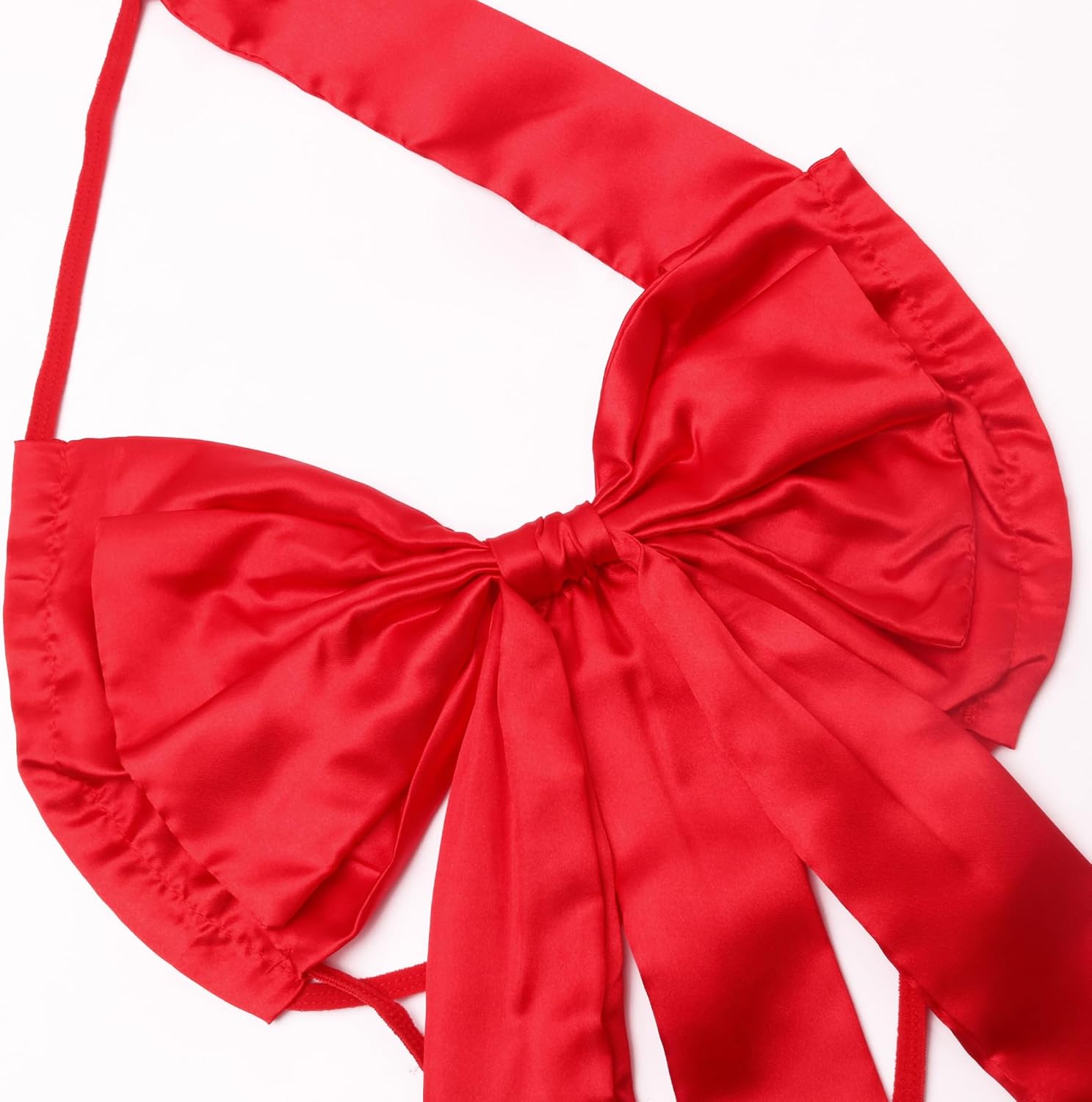 Satin Lingerie for Women Babydoll Unwrap Me Red Bowknot Teddy One Piece Bodysuit Halterneck Nightwear Big Bow Gift Sleepwear for Ladies Valentine's Day Christmas Outfit - Image 4