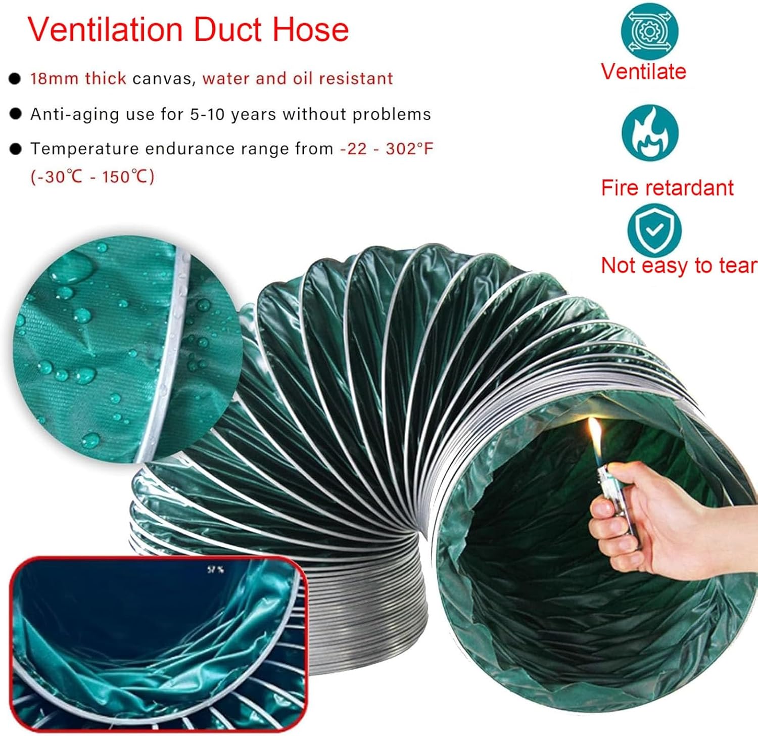 3m-9m Flexible Ducting Hose - Ventilation Hose Replacement - Cuttable HVAC Ducting for Indoor & Outdoor Use(L3m ID150mm)