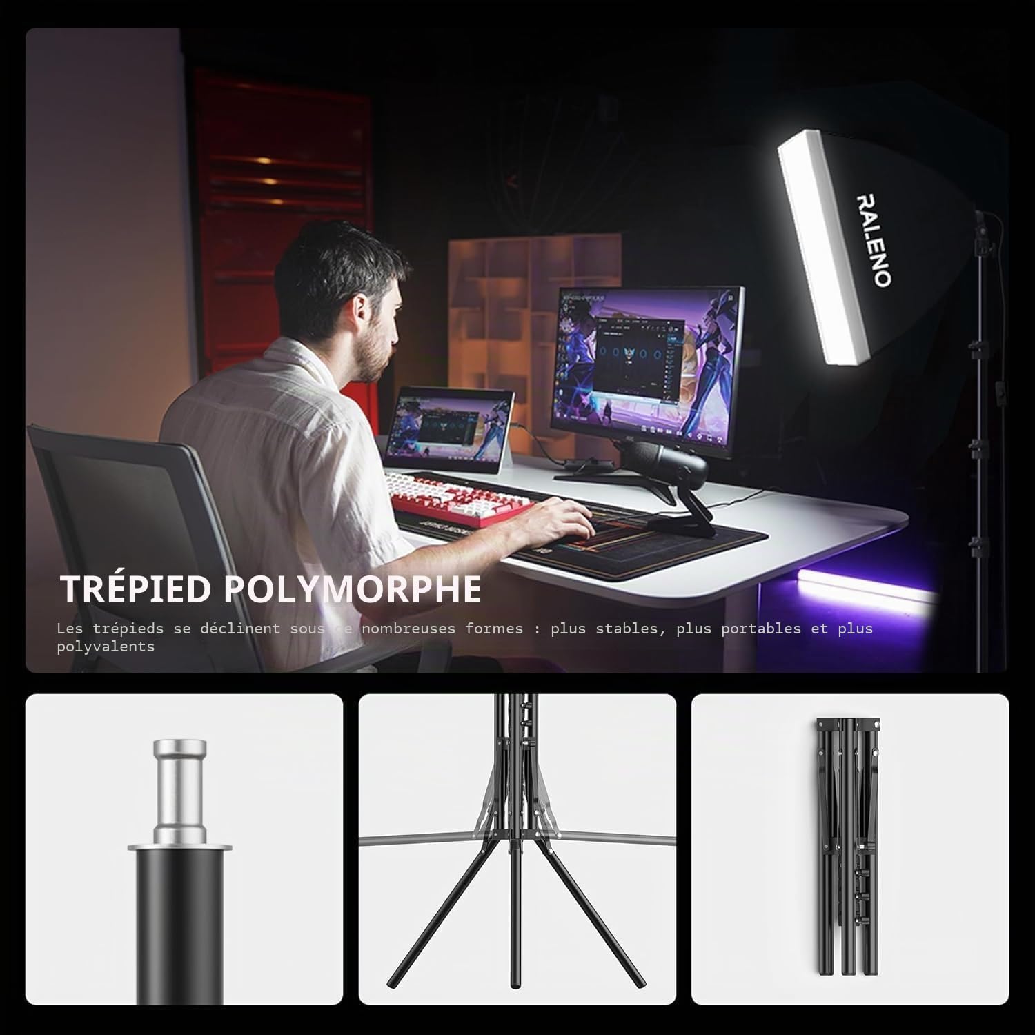 Raleno Softbox pour Studio Photo, Kit d'éclairage de Photographie, Ampoule LED 50W 5500K, avecTrépied Réglable, Éclairage pour la Photographie de Produits et l'enregistrement Vidéo