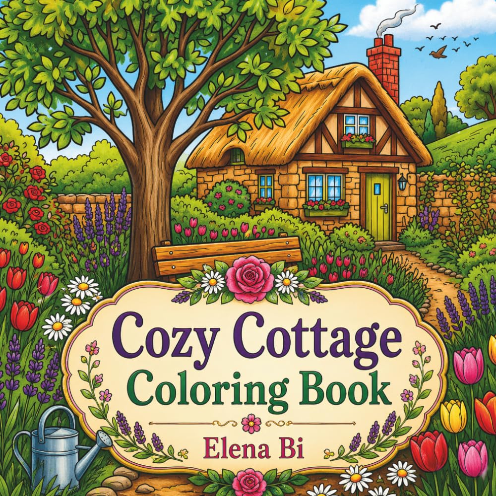 Cozy Cottage Coloring Book: Relax and Color Charming Cottage Scenes—Every Page Comes with Its Own Colored Reference