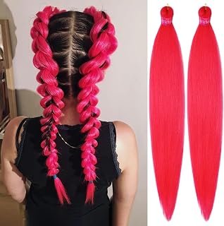 Hot Pink Braiding Hair Pre Stretched 2 Packs Box Braids Hair Extensions 26 Inches Synthetic Pre Stretched Braiding Hair