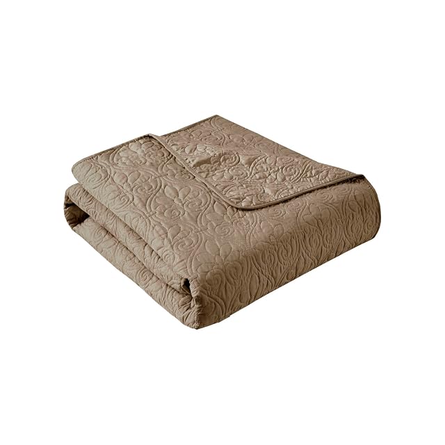 Madison Park Madison Park Damask Quilting Design Throw Blanket, 60"x70" | Summer, Reversible, Oversized Throw for Living Room Couch, Sofa, Bed, Soft Pre-washed Microfiber, Cotton Filled Spread, Khaki, 60"x70", Khaki