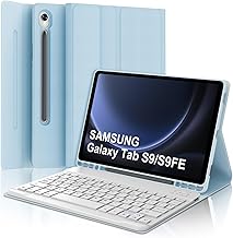 Keyboard Case for Samsung Galaxy Tab S10 FE/S9 FE 10.9 Inch, Wireless Bluetooth Keyboard with Slim Case for Samsung Galaxy Tab S10 FE 10.9" 2025/S9 FE 10.9"/S9 11" 2023, Light Blue