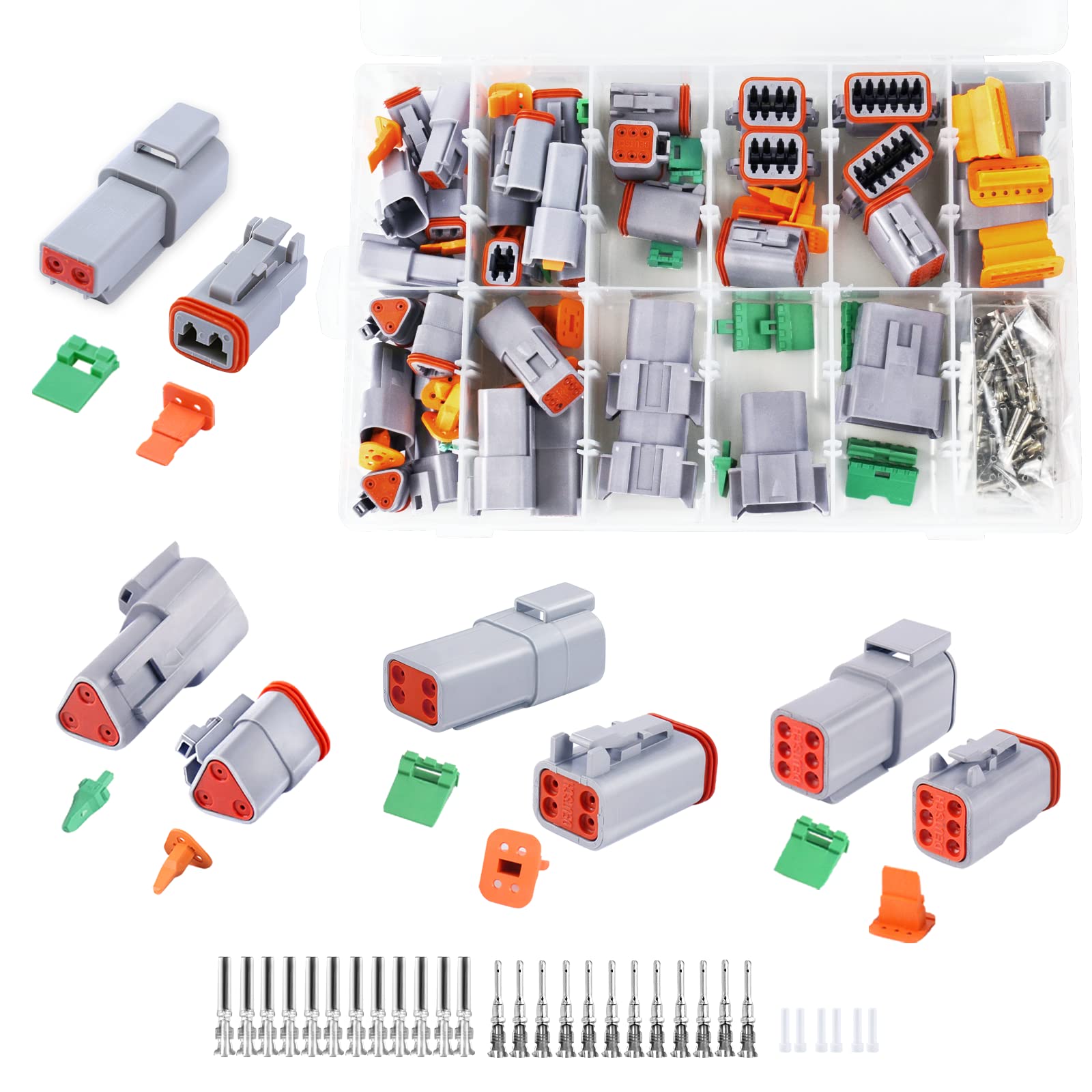 236PCS 5 Set Deutsch DT Connector Kit, 2 3 4 6 Pin Gray Waterproof Electrical Connector with Solid Contact and Seal Plug for Truck, Boat, Off-Road Vehicles, Agriculture, Marine, Motorcycle Wiring.