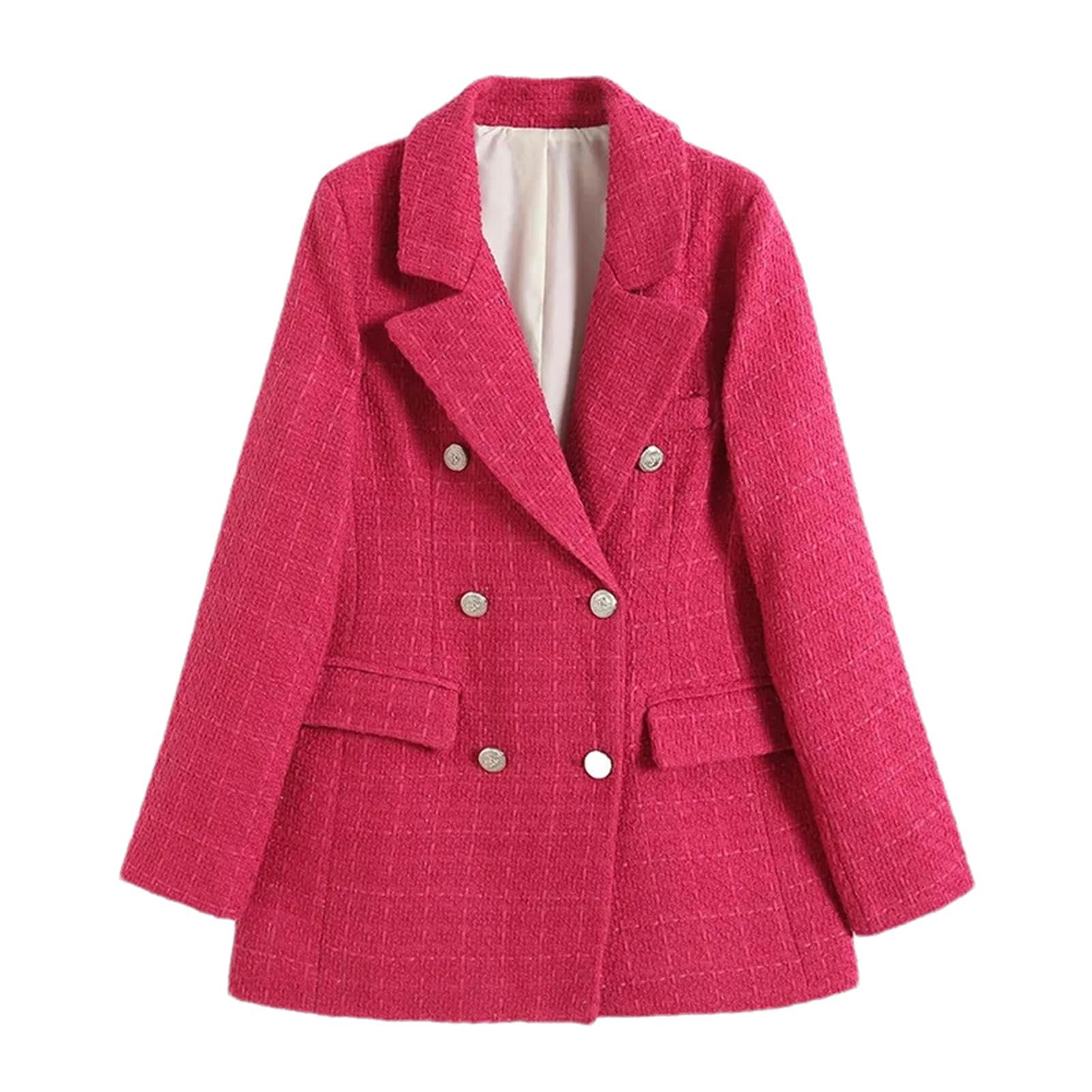 Giacca da donna in tweed classica, un pezzo, autunno/inverno, con texture doppiopetto, mezza lunghezza