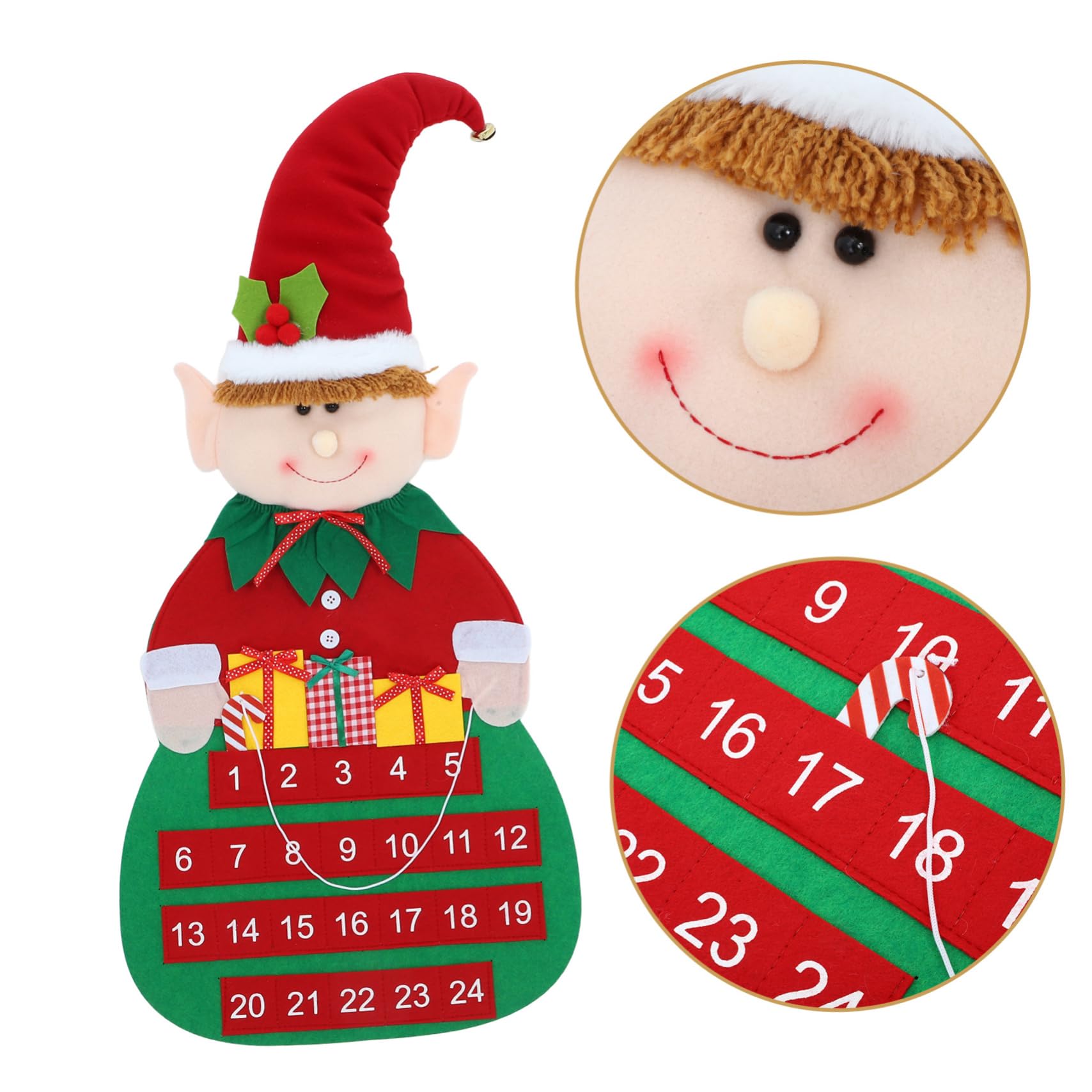 Tofficu Weihnachts-countdown-kalender zum Aufhängen Adventskalender mit Filzmaterial Weihnachtskalender-anhänger für Tür oder Wanddekoration Dekorativer Filz-adventskalender