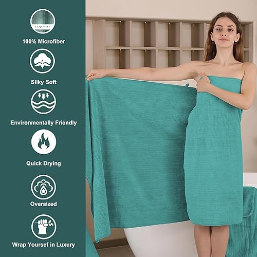 Miniatura 10 de Mistyrose Juego de 4 toallas de baño de gran tamaño, color blanco, de 35 x 70 pulgadas, de microfibra, suave, XL, súper absorbentes, de secado