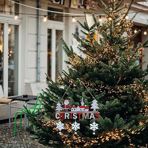 Miniatura 2 de Letrero de madera para puerta de Navidad, decoración de puerta delantera, Papá Noel, copo de nieve, cascabel, decoración de pared, porche,