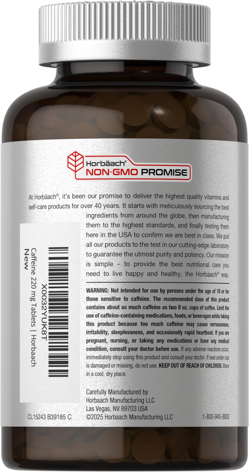 Horbäach Caffeine Pills 220mg with Green Tea | 500 Tablets | Vegetarian, Non-GMO & Gluten Free — Amazon image 3