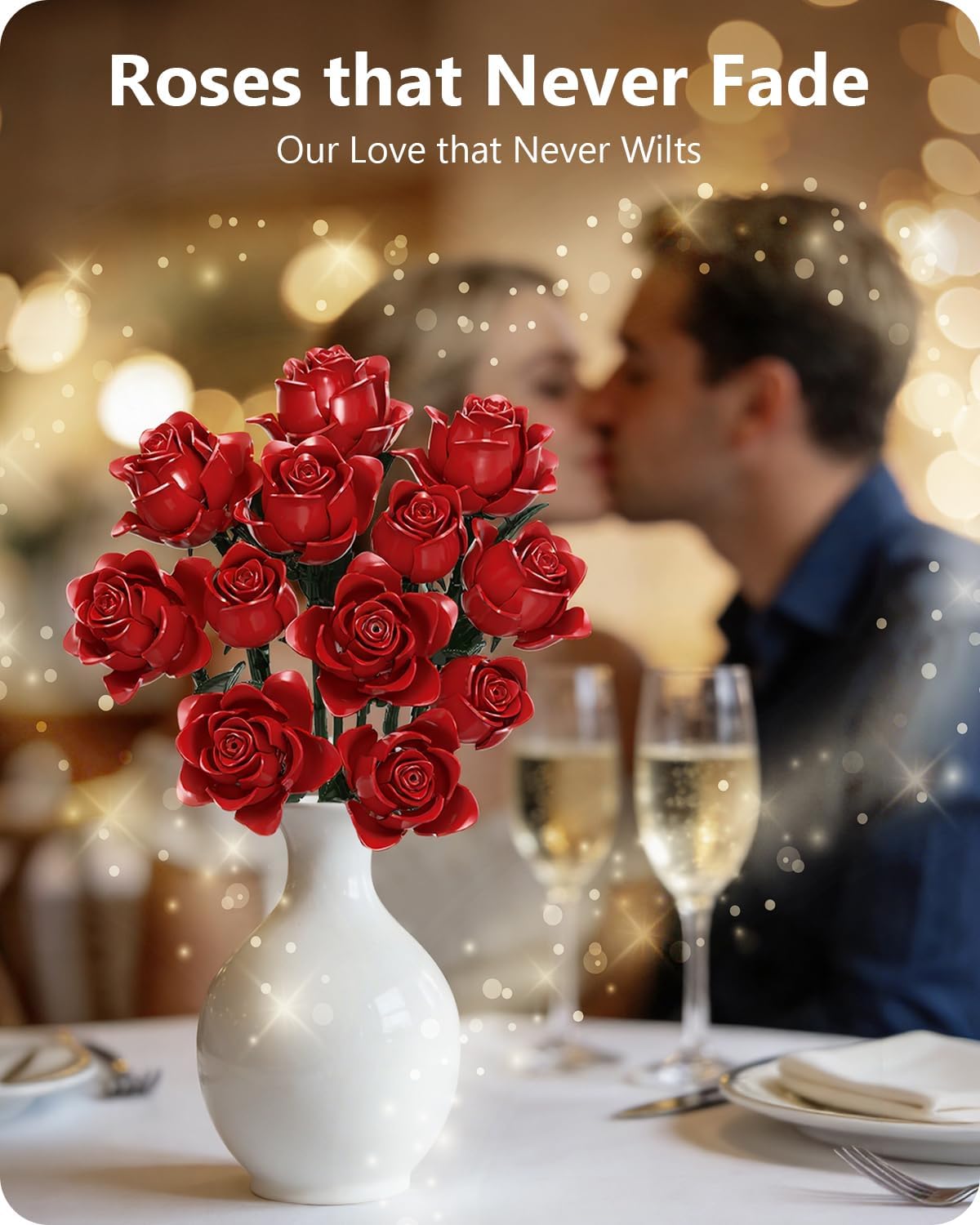 Mother's Day Red Roses Bouquet Building Set, 12 Forever Roses Flowers Bouquet, Compatible with Lego Rose Flowers, Valentines Day for Girlfriend Her Mom Wife