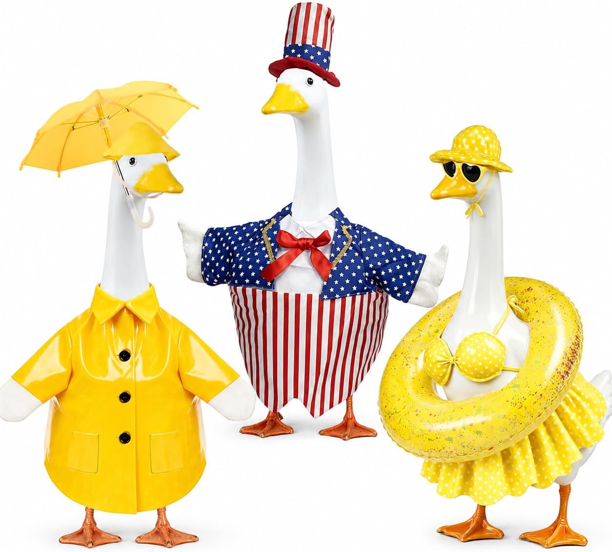 3 Set Raincoat Hawaiian Swimming 4th of July Porch Goose Outfits Summer Holiday Lawn Goose Costume Clothes for 23" Goose Patio Garden Yard Decor(Summer)