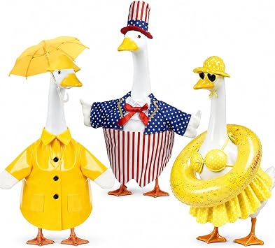 3 Set Raincoat Hawaiian Swimming 4th of July Porch Goose Outfits Summer Holiday Lawn Goose Costume Clothes for 23" Goose Patio Garden Yard DecorSummer