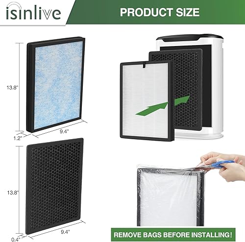 Miniatura 9 de isinlive Filtro de repuesto True HEPA compatible con el purificador de aire Okaysou AirMax 8L, paquete combinado de filtro de carbono 3 en 1 azul
