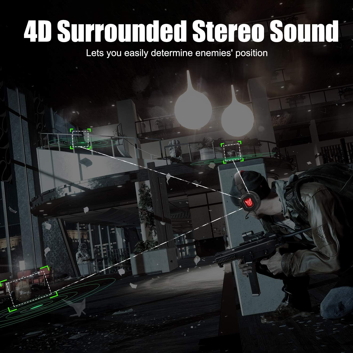 Gaming Headset, Stereo Headphones for Laptop, Tablet, PS4, PC, Xbox One Controller, Noise Cancelling Over Ear Headset with Mic, LED Light, Bass Surround