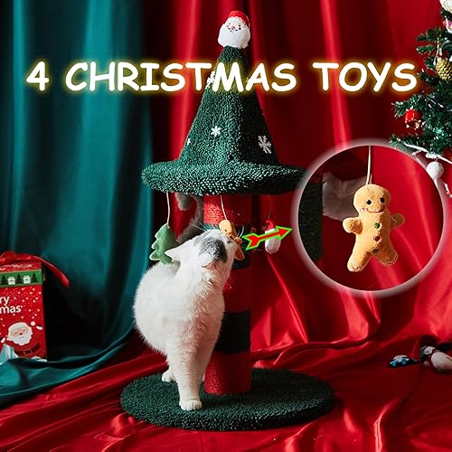Miniatura 3 de LUCKITTY Poste rascador para gatos con 4 juguetes de peluche colgantes, alternativa al árbol de Navidad, dale a tu gato un juguete y rascador en uno