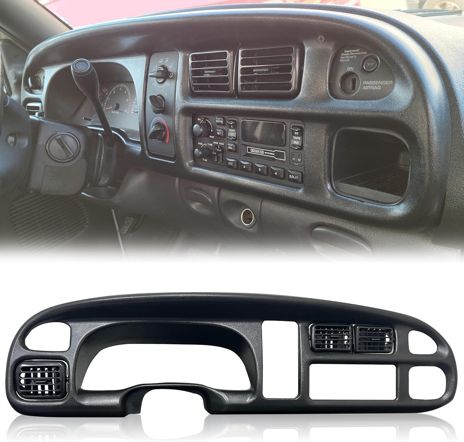 ALMULOO Dash Pad Cover Replacement & Dash Bezel w/Vent Compatible with 1998-2002 Dodge Ram 1500 2500 3500 Dark Gray - 2 Packages