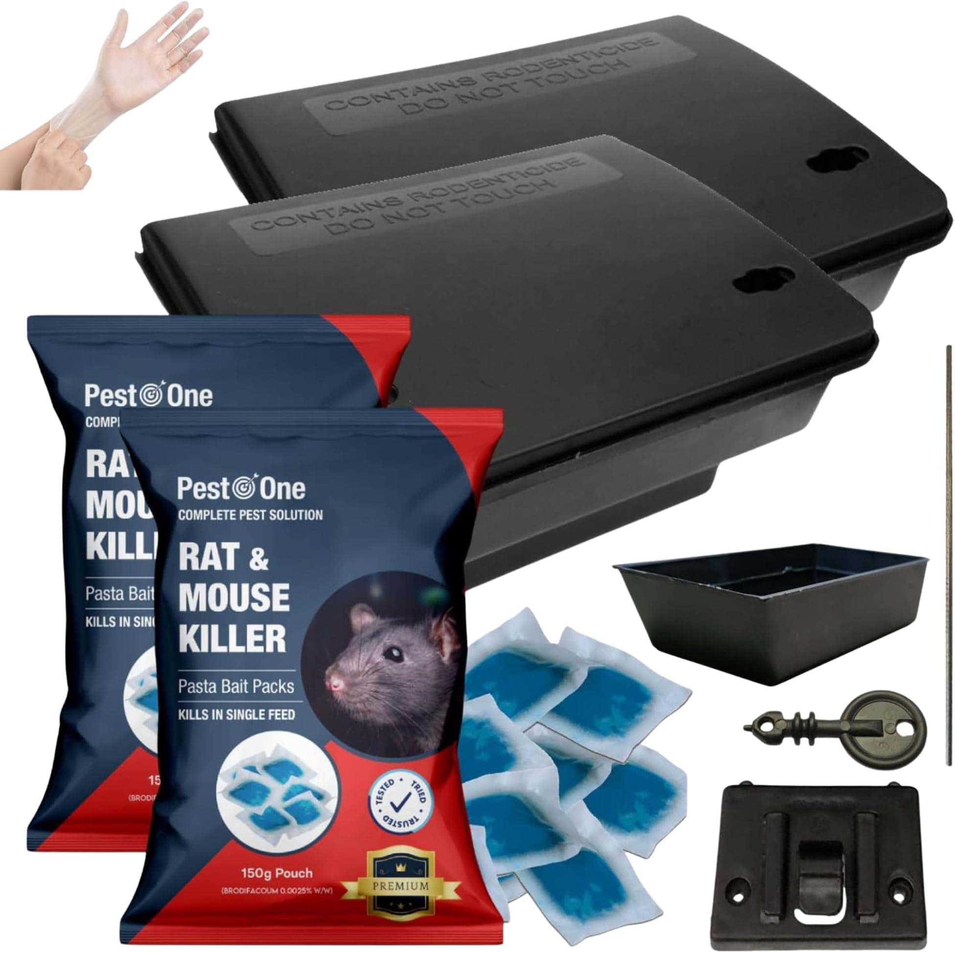 SISI UK Rat Bait Station Box Kit with Pasta Bait Sachets for Rats and Mice โ 2 Lockable Rodent Bait Stations with 300g Single Feed Pasta Bait โ Professional Indoor Outdoor Rodent Control Set