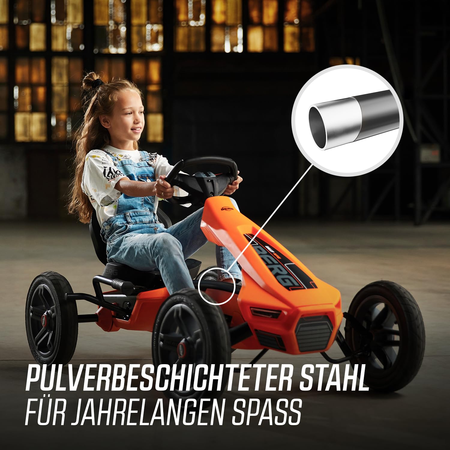 BERG Rally NRG Orange | Gokart für Kinder ab 4 Jahre | Pedal-Gokart | Tretfahrzeug mit verstellbarem Sitz | Robustes Kinderfahrzeug für draußen