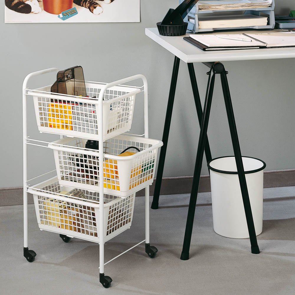METALTEX - Resserre Chariot de Rangement à roulettes - 3 Paniers Amovibles - Made in Switzerland - SAN Diego, Blanc