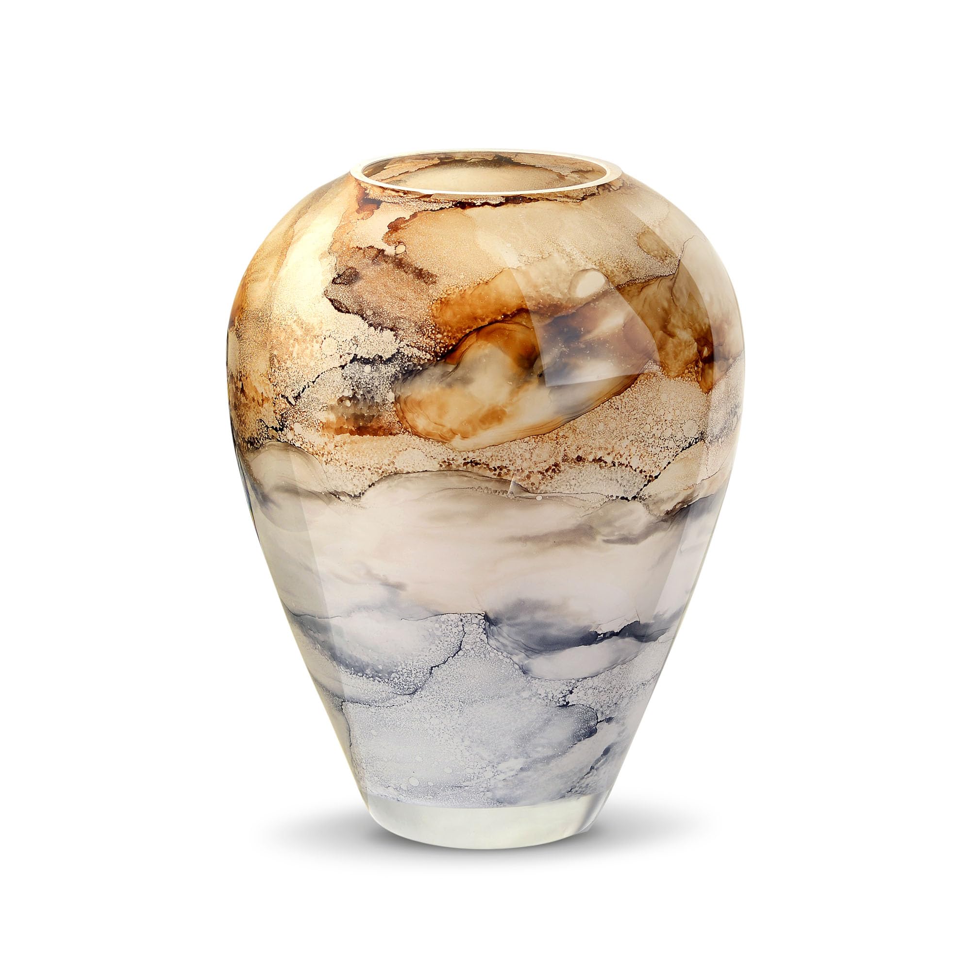 Terroso - Vase - Verre Couleur Sable soufflé à la Bouche - Aspect Luxueux, élégant et stylé - 27 cm de Haut - Aspect marbre - Vase à Fleurs