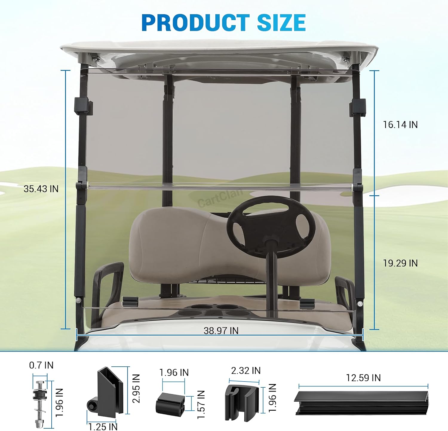 Golf Cart Windshield for 2007-2016 Yamaha G29/Drive Gas & Electric Models,Yamaha Foldable Windshield with Hinges,4MM Thick，PC Material, Tinted