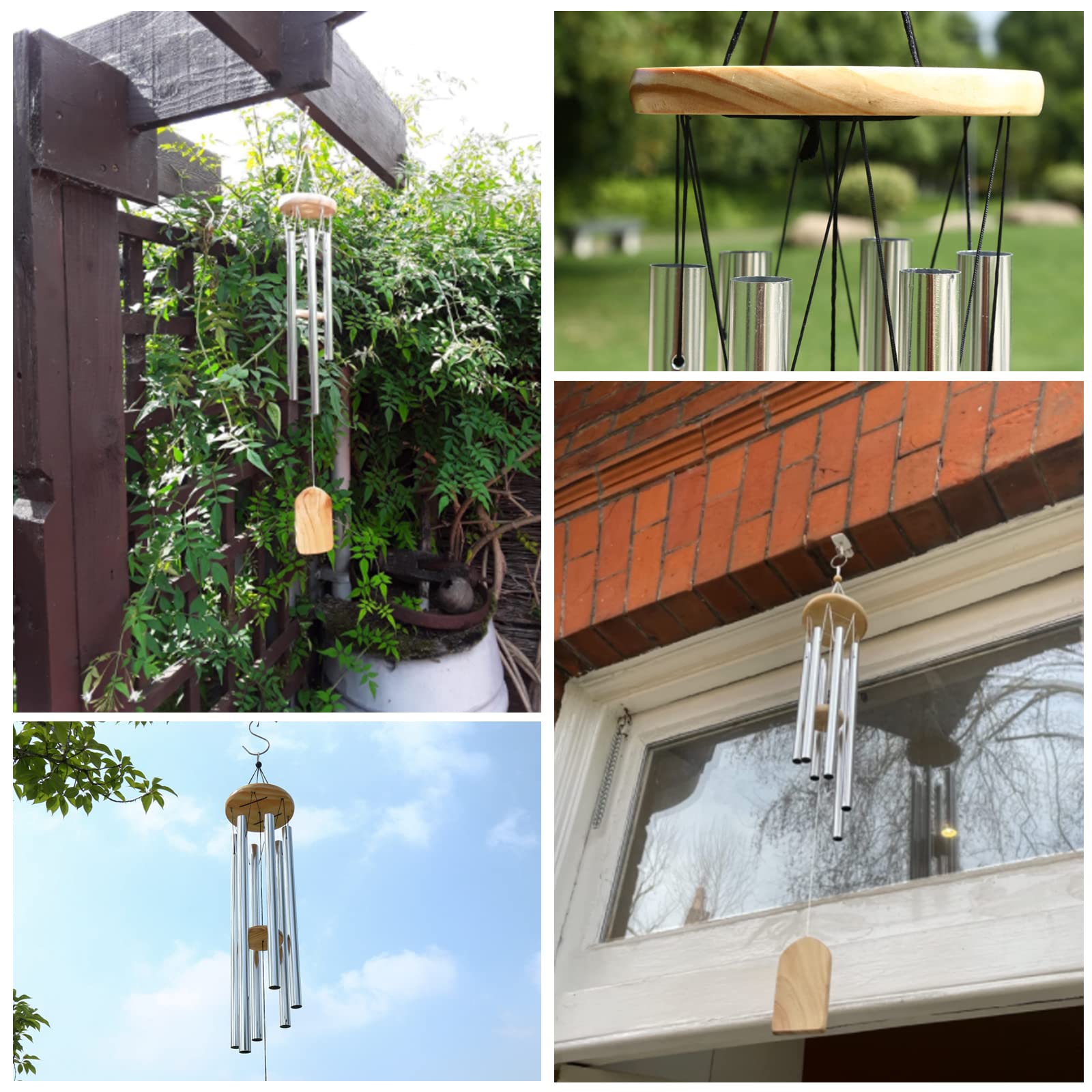 Campane a vento per giardino, tubi in metallo, campane a vento con gancio a forma di S, per esterni e decorazioni per la casa