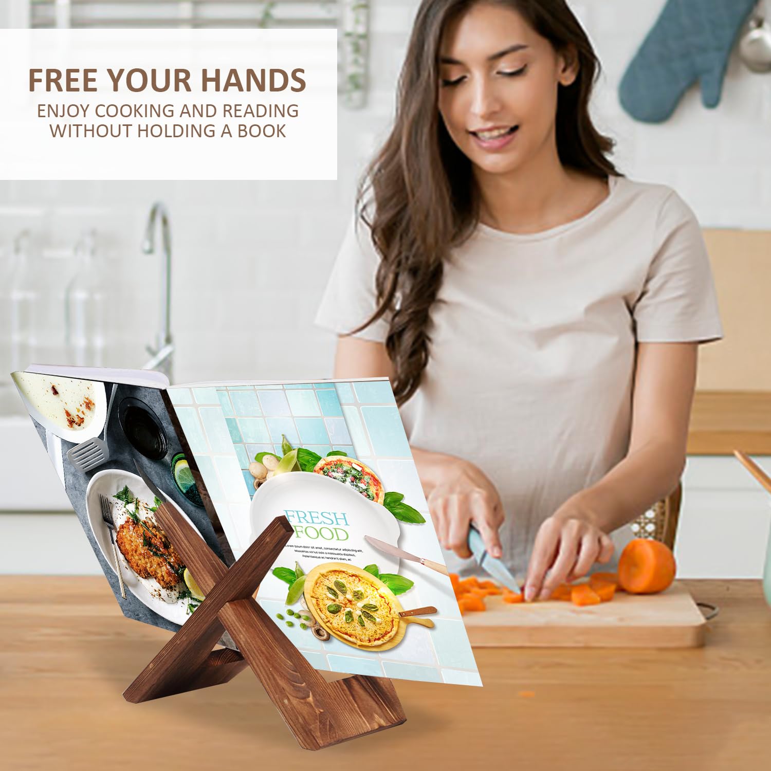 CYNOSURETECH 1 Piece Wooden Cookbook Stand, Charcoal Color, Portable Sturdy Bookshelf, Multifunctional Stand - Image 4