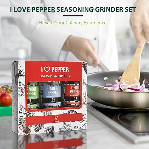 Vista 31 de Soeos Juego de 3 condimentos para especias con molinillos integrados, ajo picante, ajo y hierbas, sal de ajo, juego de regalo de condimentos.