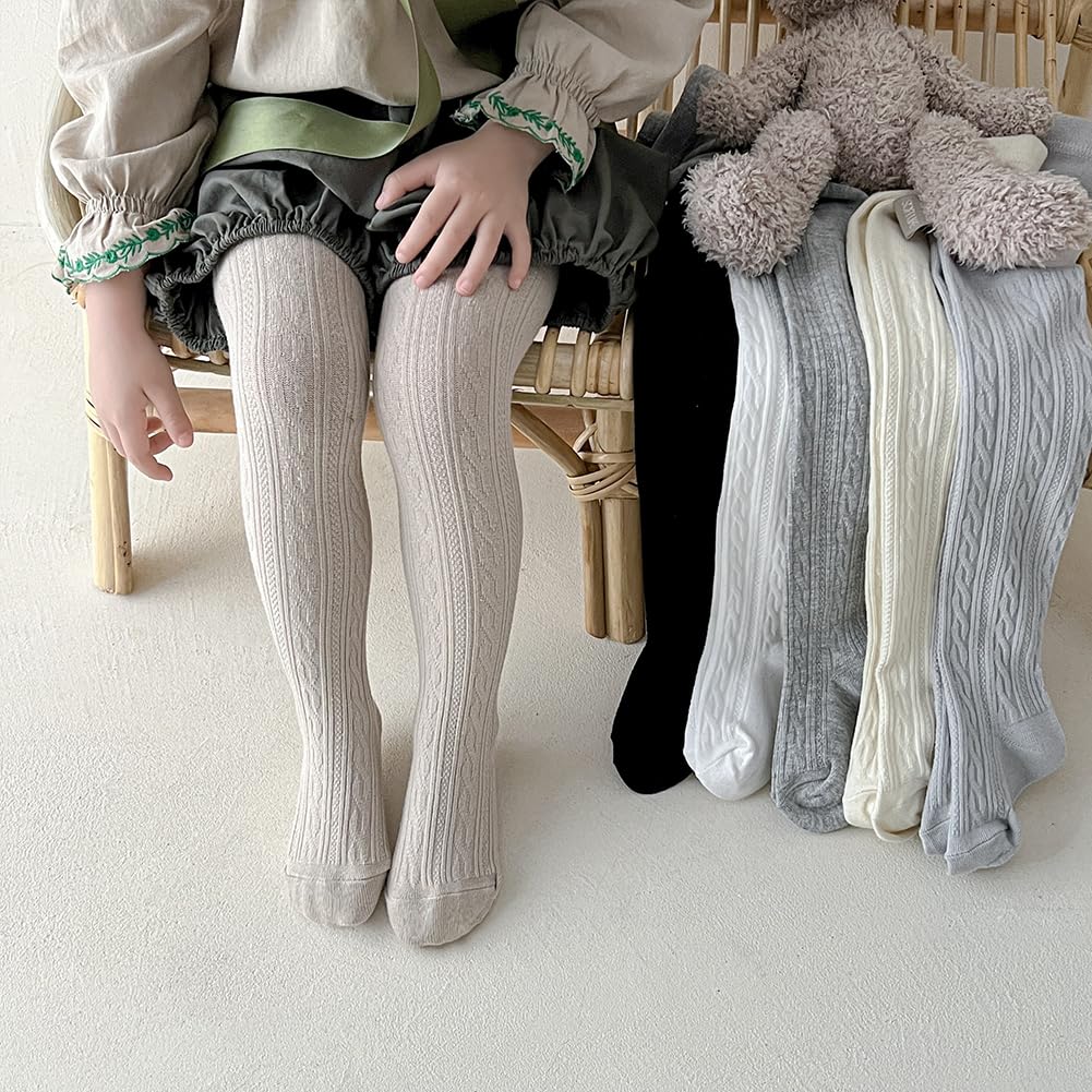 5er-Pack Baby-Leggings mit Zopfmuster, für Kleinkinder, einfache Fuß-Leggings, weiche Baumwolle, Strumpfhosen für 3–7 Jahre