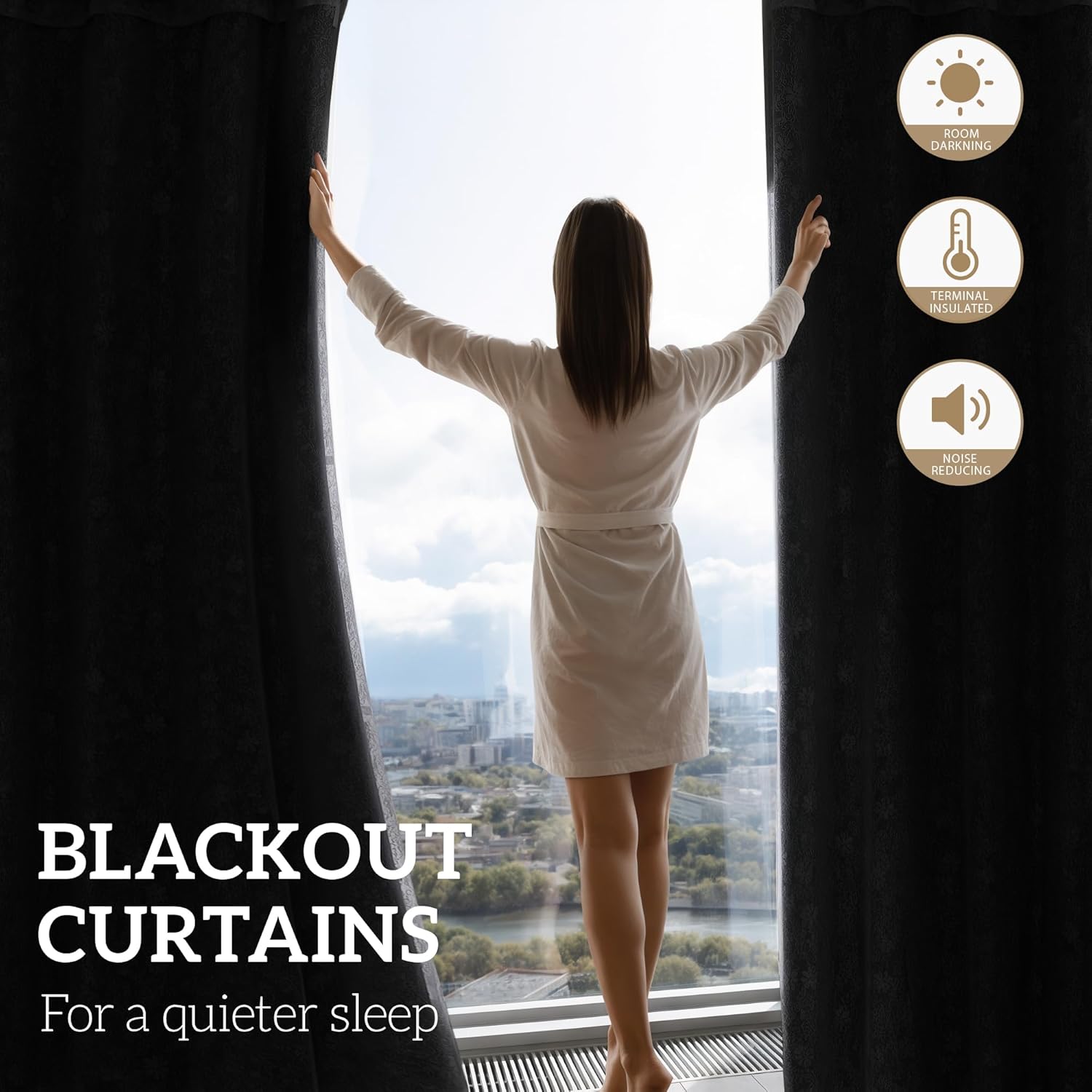 Pack of 2 Blackout Double Layered Curtains with Sheer Overlay and Semi Floral Lace, Thermal Insulated Window Panel with Grommet Top, Room Darkneing for Bedroom, Living Room, 52x63 in, Beige