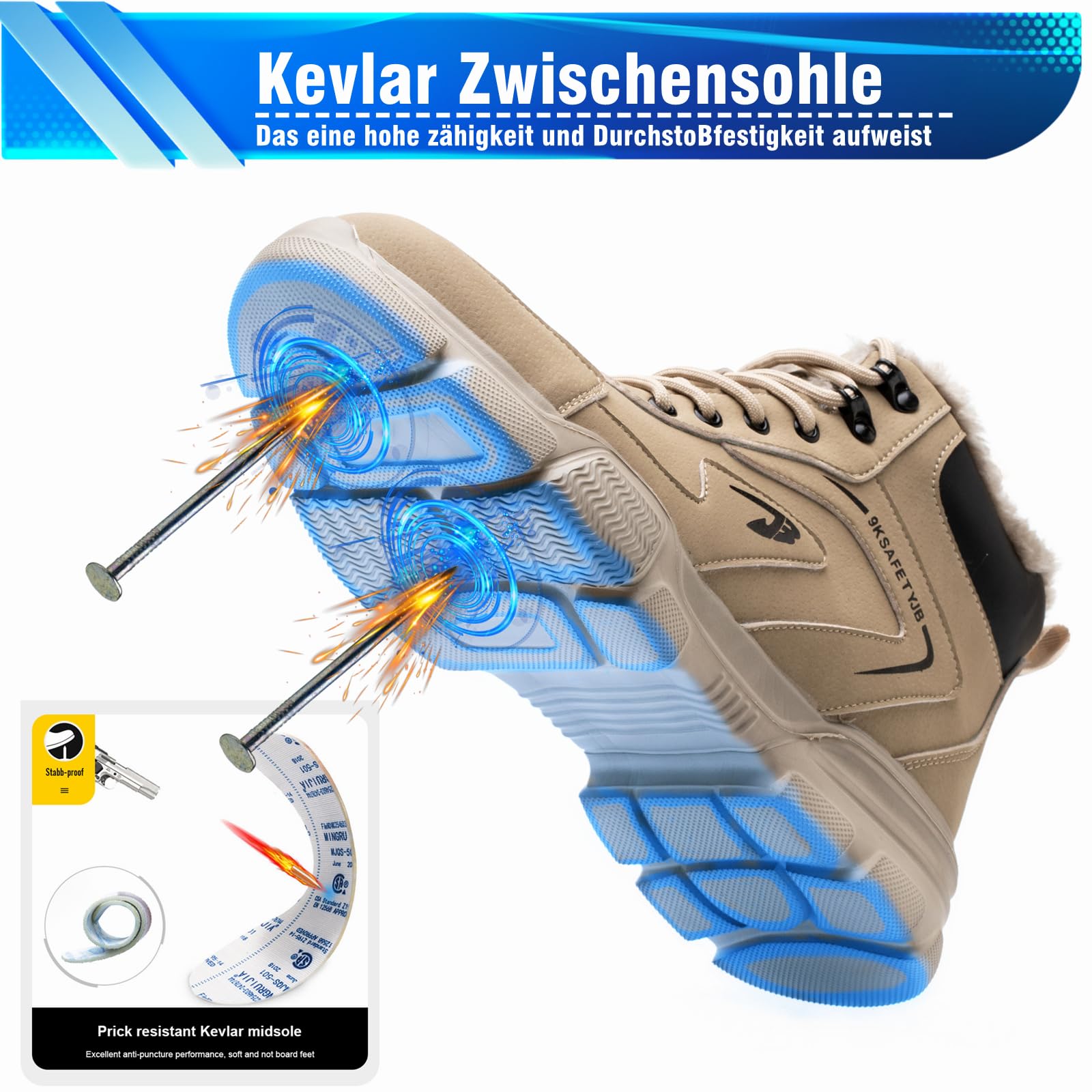 Winter Arbeitsschuhe Herren Wasserdicht Leicht Sicherheitsschuhe Damen Stahlkappenschuhe rutschfeste Sicherheitsstiefel mit Warm Gefüttert