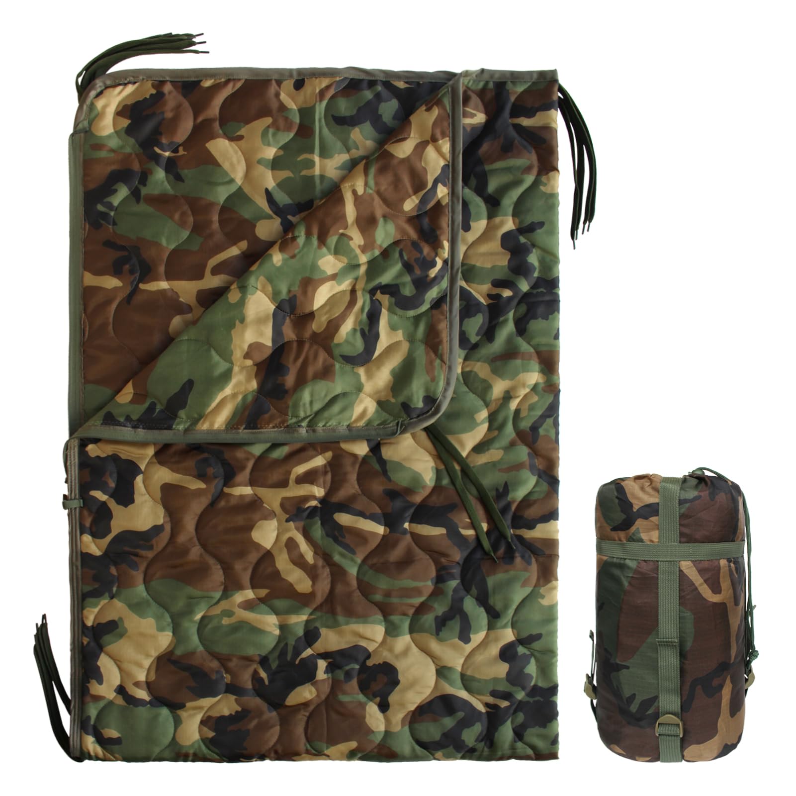 GHILEO Camo Poncho Liner, Army Blanket, Military Sleeping Bag, with A Compression Carrying Bag, for Traveling, Hiking, Camping, Outdoor Survival, Car Blanket — image 1