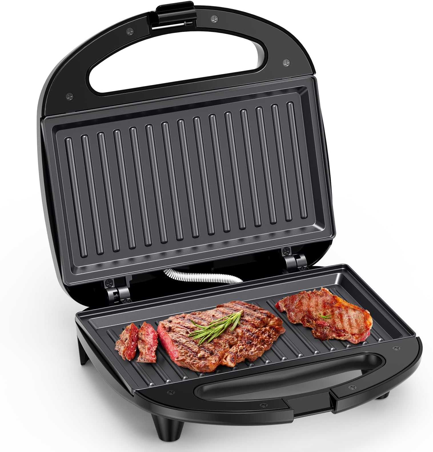 Snailar 2 Slice Sandwich Toaster with Grill Plates, Non-Stick, PFOA Free, Cool Touch Handle, 750W, Black