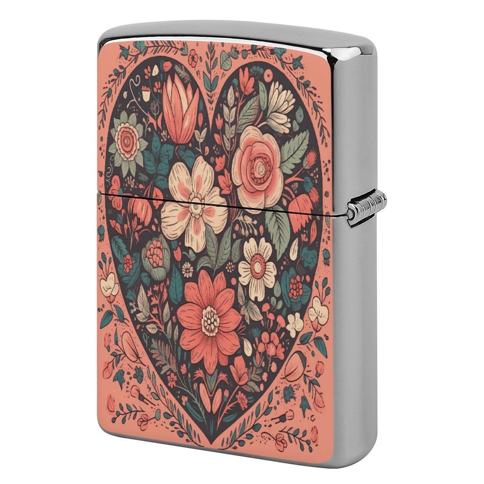 Btcowzrv Style Heart With Flowers Metal Lighter Case Sleeve Cover Holder