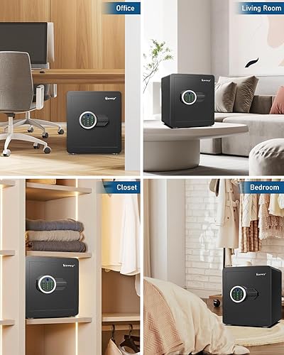 Miniatura 7 de Kavey Caja de seguridad biométrica de huellas dactilares de 2.0 cub, caja fuerte para el hogar con sistema de alarma doble, caja fuerte con función