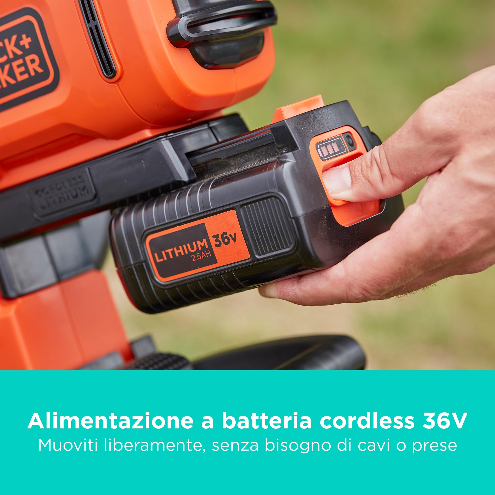 BLACK+DECKER Cordless 36v Soffiatore, aspiratore e trituratore per foglie, con sacco di raccolta da 45 litri e batteria al litio da 2,5 Ah, BCBLV3625L1-QW