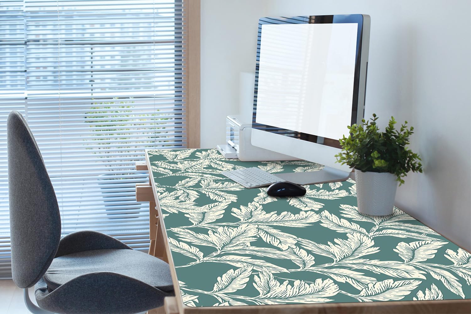 Sottomano da Scrivania 120x60 cm Protezione e Decorazione in Vinile PVC Antiscivolo Impermeabile Facile da Pulire Superficie Protettiva per Ufficio e Casa - Immagine di foglie
