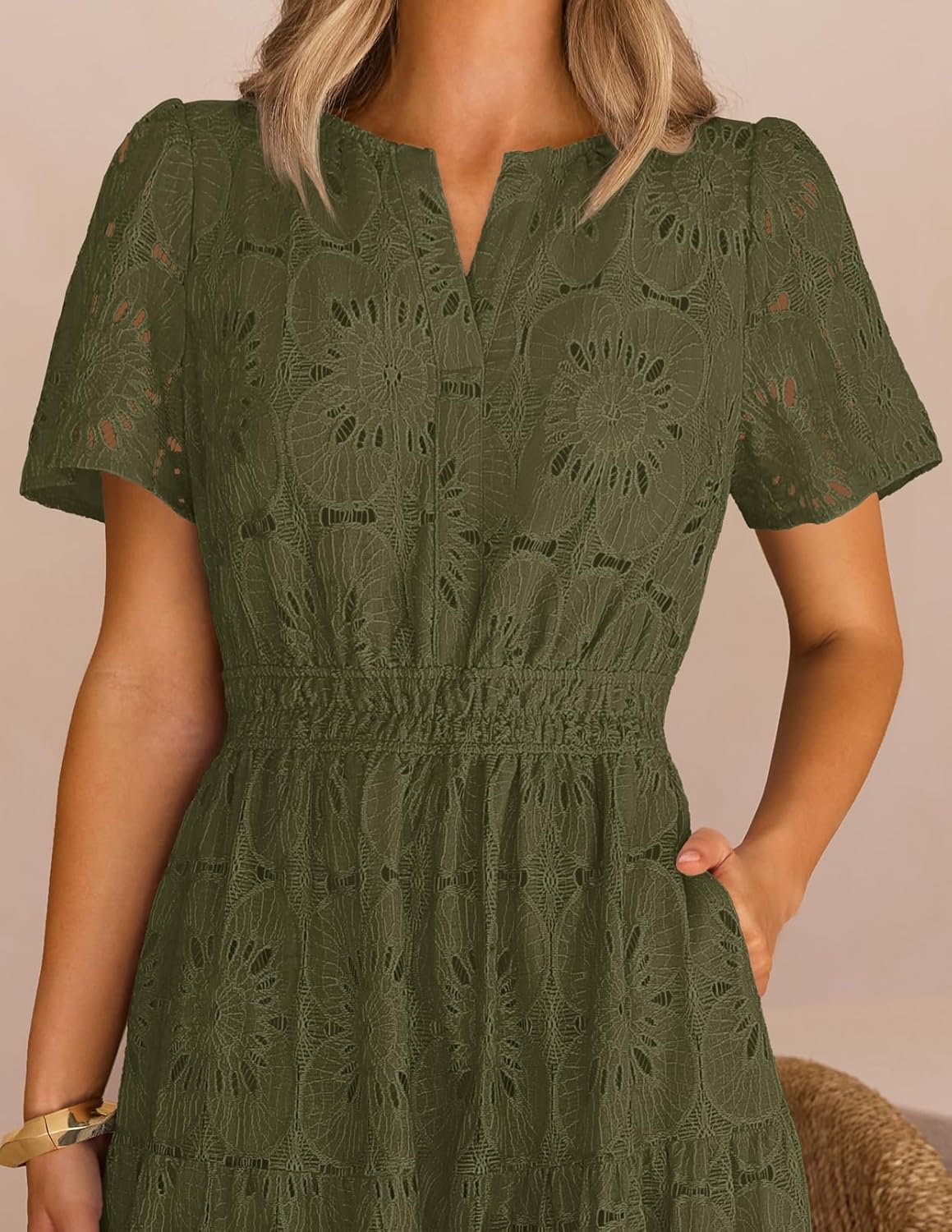 MEROKEETY Women's Summer Floral Maxi Dress 2026 Spring Boho Vacation Eyelet Lace Short Sleeve A Line Tiered Flowy Dresses - Image 4