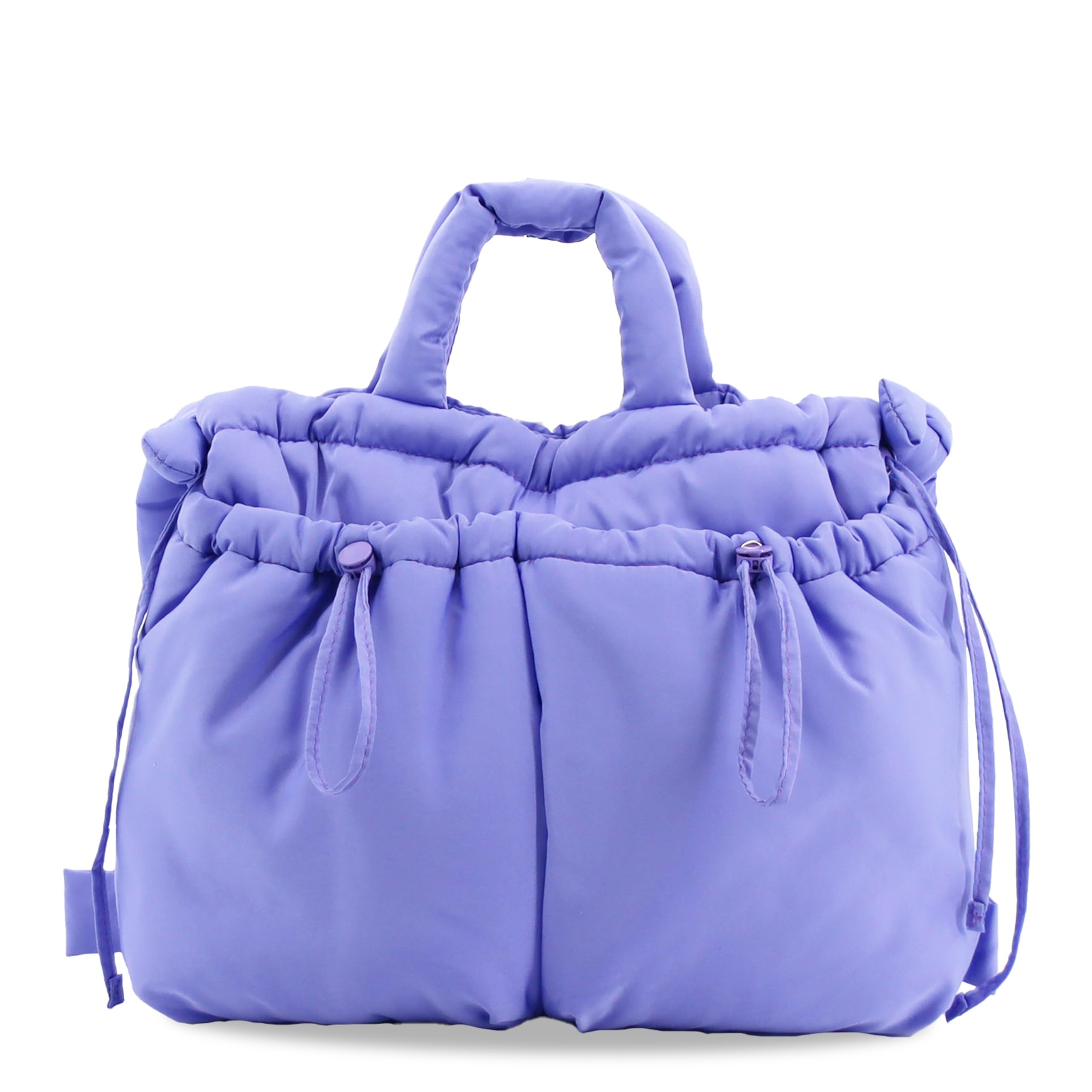 J World New York Quilted Puffer Tote Bag for Women. Puffy Shoulder Handbag Converts to Puff Backpack, Purple