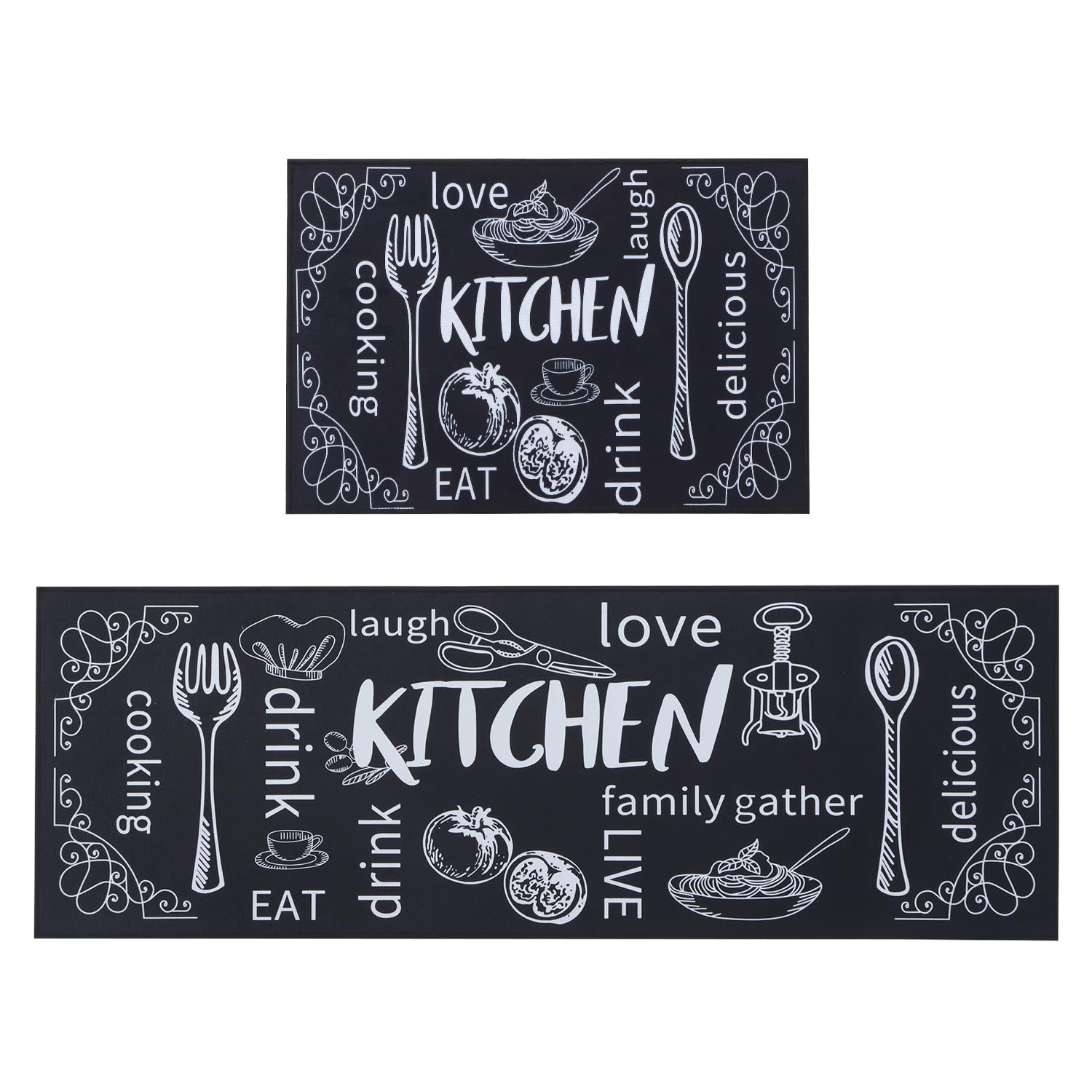 LHHMZ 2 Pezzi Tappeto Cucina Antiscivolo Lavabile, Tappeto da cucina, Set di tappetini da cucina per cucina, corridoio, sala da pranzo e ingresso, 43x75cm + 43x120cm
